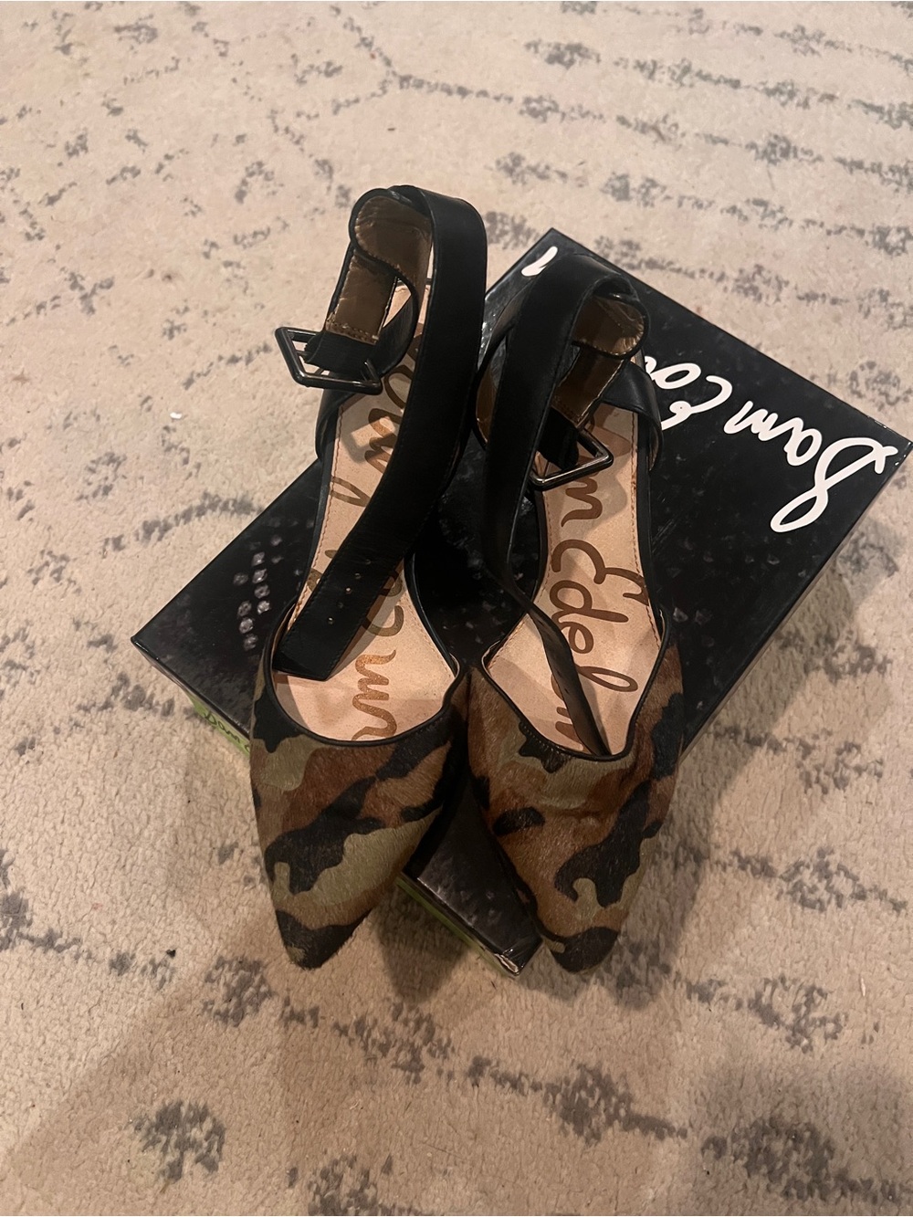 Sam Edelman Camouflage Pointed-Toe Ankle-Strap Flats - Green & Black